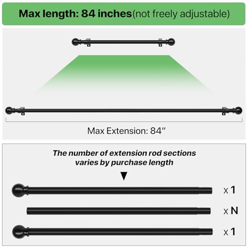 Curtain Poles, Black Curtain Pole for Eyelet Curtains 80 to 224 cm, Adjustable Curtain Rod for Bedroom with Brackets, 16mm Diameter 7ft Metal Curtain Pole - Image 4
