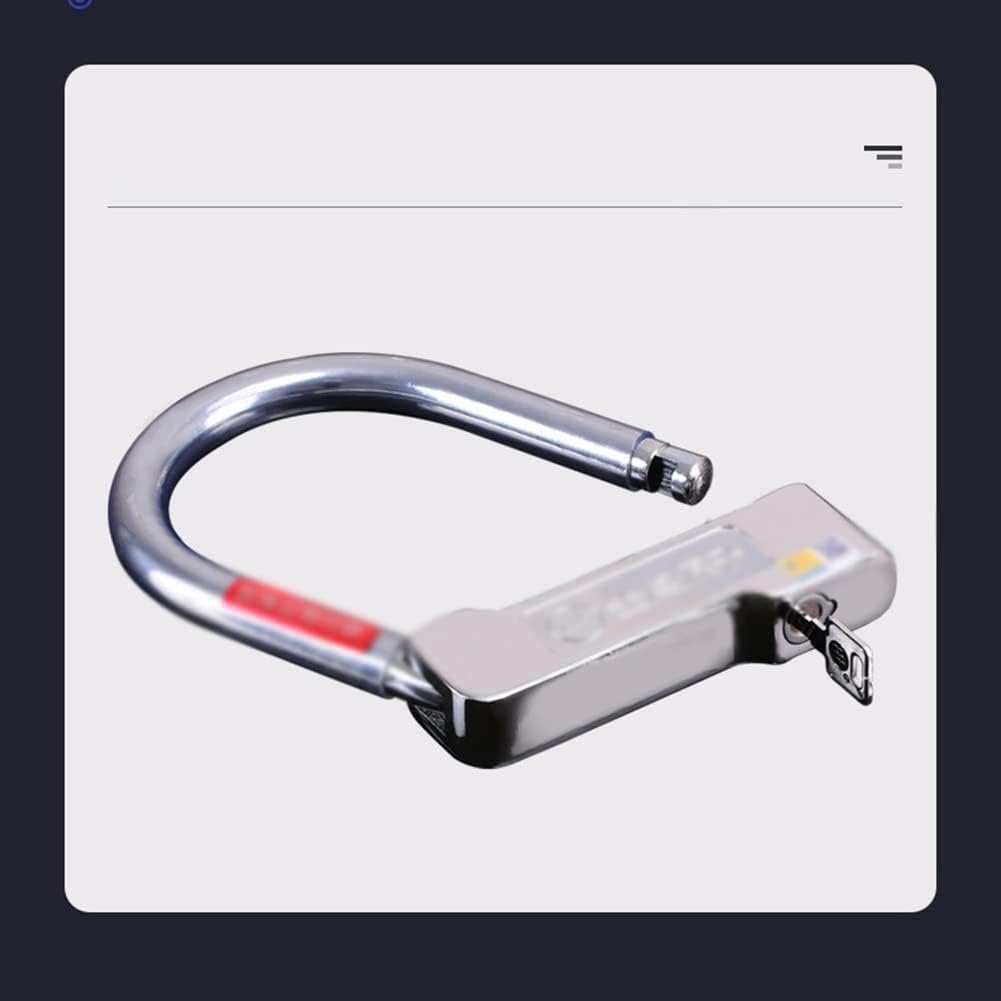 Heavy Locks Security U-Lock, Heavy Duty Zinc Alloy Bike Padlock Security Keyed Lock, for Door Bicycle Motorcycle Bike Silver U-Locks for Bicycles