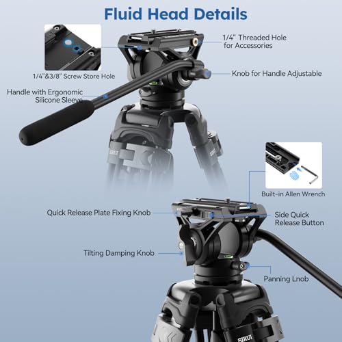 Image of SIRUI Heavy-Duty Video Tripod with Fluid Head - Durable Aluminum Alloy Construction, Adjustable Height for Smooth Video Recording, Stable Support 22.0lbs for Cameras & Camcorders(AVT-02)