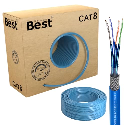 Germany B.e.s.t 50m CAT 8 Netzwerkkabel Verlegekabel Halogenfrei Installationskabel 40 Gbit/s CAT8 Verkabelung Netzwerk Datenkabel CAT8.1 LAN