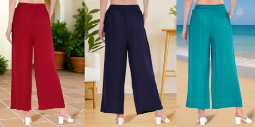 Image of Buy That Trendz Palazzo Pants for Women Rayon Elasticated Regular Fit Flared Wide Leg M to 6XL Pack of 3