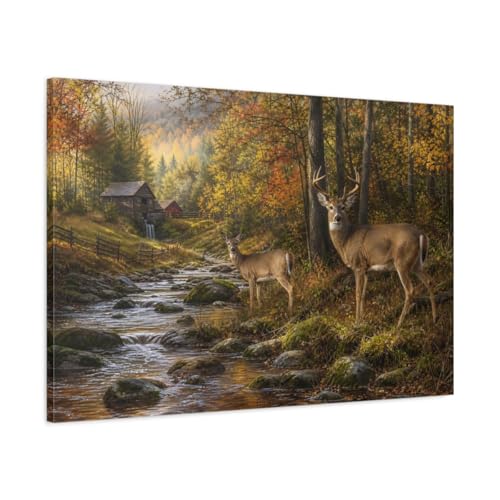 Tableau cerf de Virginie rustique pour salon élégant au-dessus du canapé 90x60cm