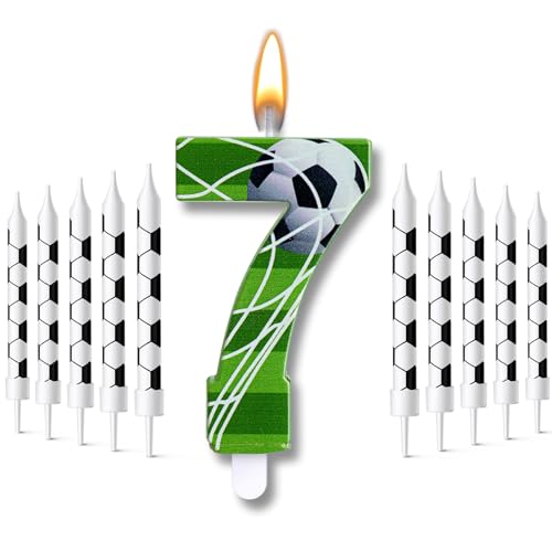 Photect 11 Pcs Soccer Birthday Candles Number 5-9 Candle Cake Topper Decor Soccer Themed Birthday Cake Decorations for Boys Girls Kids Party Supplies Decor(Number 7)