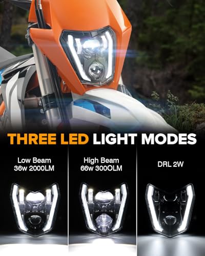 Image of RAMJET4X4 LED Motorcycle Headlight Dirt Bike DRL Headlamp with Bezel Compatible With Motocross Pit Bike Enduro ATV Supermoto 150 250 350 450 500 SX XCW EXC SXF XC SMC R 690