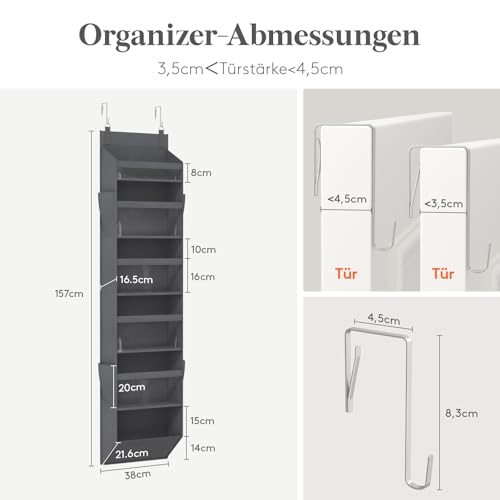 Lifewit Türorganizer Hängeorganizer, 6 Regal klar Fenster hängende Lagerung mit 4 Seitentaschen, Tür Organizer, Hängeaufbewahrung Benutzt für Bad, Schlafzimmer, Wohnheim, Grau,157 cm(H), 1 Pack