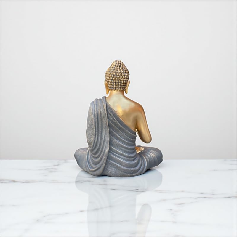 Image of 2 Feet Buddha Statue for Home Decor, Garden and Gifting, Big Size, Made of Resin, Premium Luxury Decoration Showpiece, Vastu Feng Shui for Good Luck, Happiness (Metallic Grey & Golden)
