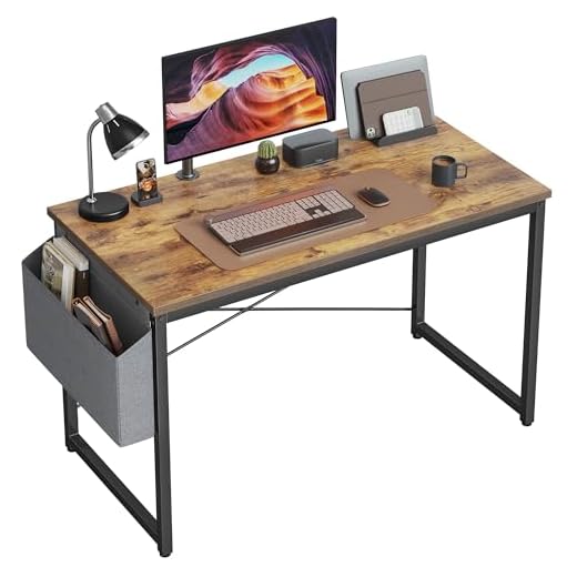 Cubiker Computer Desk 47 inch Home Office Writing Study Desk, Modern Simple Style Laptop Table with Storage Bag, Brown