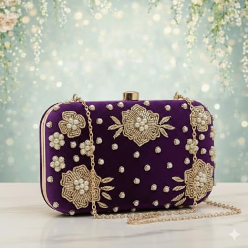 Image of RABIYA Clutch Purse for Women Formal Dressy Evening Clutches Handbags for Wedding Elegance Charm Premium Elegance Clutch Bag with Detachable Chain Handal | Gift for Women | Clutch for Women
