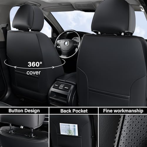 Image of Coverado Car Seat Cover, Front Seat Cover, 2 Pack Universal Seat Covers for Cars, Breathable Nappa Leather Seat Cover, Waterproof Car Seat Protectors, Automotive Seat Covers Fit for Most Cars Black