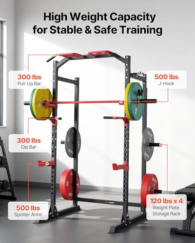 VEVOR Power Cage Power Rack, multifunktionales Squat-Rack mit Verstellbarer Höhe, Heimfitnessgerät für Krafttraining mit J-Haken & weiteren Fitnessaufsätzen für Bankdrücken Klimmzüge Dips