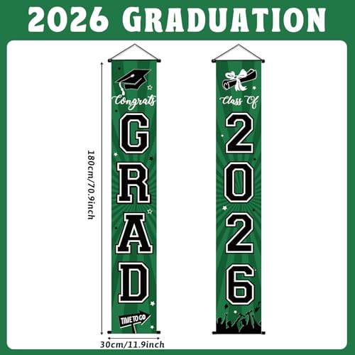 Image of Graduation Banner 2026 Graduation Decorations Green and Black Grad Banner Porch Sign Class of 2026 Door Decor Congrats Hanging Backdrop Green Grad Party Decor for School Congratulations Supplies