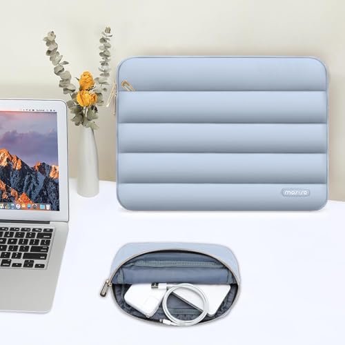 Image of MOSISO 14 inch Laptop Case, 14 inch Puffy Laptop Sleeve Compatible with HP Lenovo Dell ASUS Acer, HP Stream, Dell Latitude, Lenovo IdeaPad, Polyester Horizontal Bag with Small Case, Baby Blue