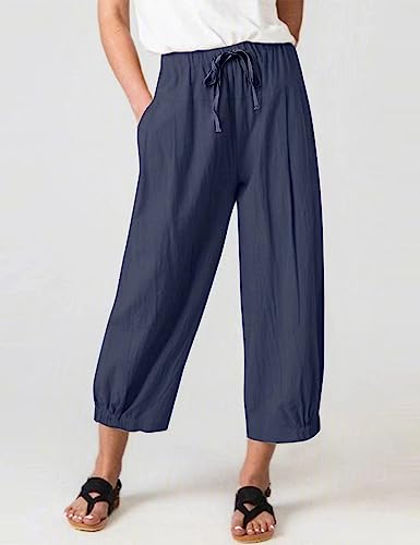 Image of Bozanly Summer Capri Pants for Women Casual Elastic Waist Cotton Linen Comfy Yoga Crop Pants Trousers 2026