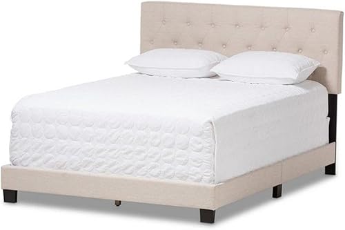 Baxton Studio Cassandra - Cama de tamaño matrimonial tapizada de tela beige claro moderna y contemporánea