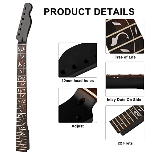 22 Fret Electric Guitar Neck Maple Head Rosewood Fretboard Life Tree For Tl Parts Replacement Elegant Black #TOP1
