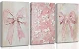 LHEAOED 3Pcs Vintage Trendy Pink Bow Canvas Wall Art 12x16in
