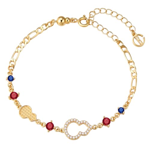 Cicy Bell Womens 18K Gold Plated Gourd Chain Bracelets Cubic Zirconia Adjustable Charms Oval Beads Link Bracelet 6.69