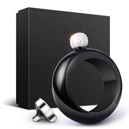 Ccjk Bracelet Flask For Women,Booze Bangle Flask With Rhinestone Lid For Liquor Wine Flask ,304 Stainless Steel Wrist Flask Funnel Set For Girl/Lady Dance Party Birthday Club Bar(Black Crystal) #TOP7