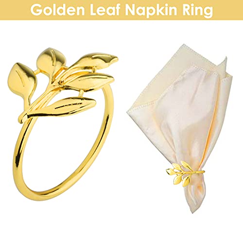HOMOKUS Gold Napkin Rings Set of 12 Metal Fall Leaf Napkin Ring for Table Setting at Wedding Parties Holiday Daily Family Gathering, Dinner Table Decor