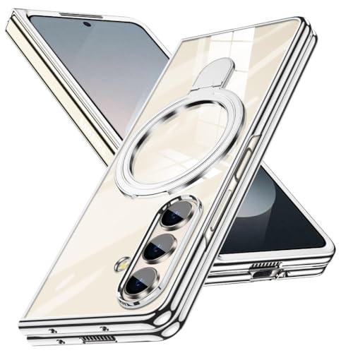 Galaxy Z Fold7 用 ケース リング付き クリア メッキ加工 耐衝撃カバー スタンド機能 車載ホルダー対応 PC 透明 軽量 電気メッキ 折りたたみ おしゃれ 一体型 ワイヤレス充電 ハード ギャラクシーZ フォールド7 5G 用 スマホケース