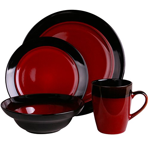 Elama Tanizia Two-Toned Red and Black Stoneware Set #TOP28