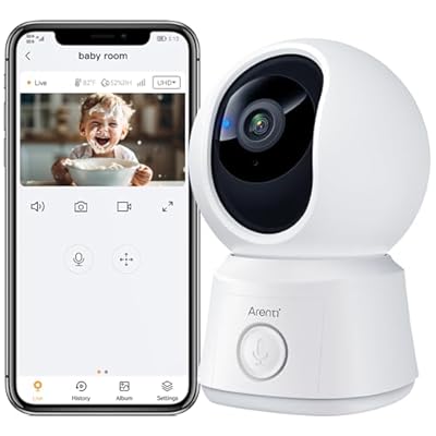 ARENTI 1080P Camara Vigilancia Bebe 355° Videocámara Vigilancia Interior WiFi para bebé Visión Nocturna Detección de Movimiento y Ruido Audio Bidireccional Sensor de Temperatura sin Monitor