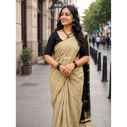Image of Original Maheswari Cotton Silk Saree for Women | Kanjivaram Pure Silk Cotton Sari with Blouse | Zari Work | Tassels | Handloom Weave