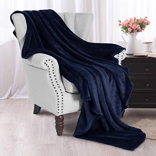 Exclusivo Mezcla Soft Throw Blanket, 127 x 178 CM Fleece Velvet Blanket for Sofa Settees, Fluffy Sofa Throws, Warm, Cozy, Plush and Lightweight Navy Blue Blanket