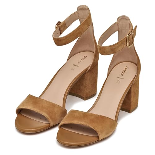Geox D Virnilisa 65 S A - Sandalo Con Tacco Donna, Cognac, - 7