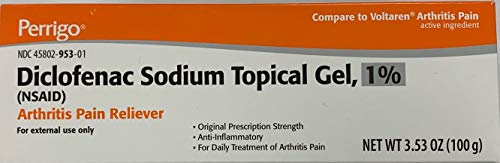 Perrigo Diclofenac Sodium (NSAID) Topical Gel, 1% with dosing Card., 3.53 oz (100 g), arthrits Pain Relief Anti inflamatory for Hand, Wrist, Elbow, Foot, Ankle, Knee. Compare to VOLTAREN 1% Gel.