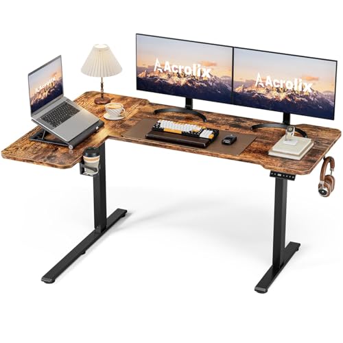 Acrolix 59 Inch L Shaped Standing Desk Adjustable Height, Electric Corner Standing Desk, Sit Stand Computer Table with Reversible Splice Board, Rustic Brown