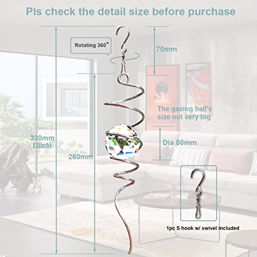 Ljlifart Gazing Ball Spiral Decorative Wind Spinner 13 Inch With Swivel Hook And 2 Inch Clear Crystal Ball Unique Gift And Hanging Decor For Indoor Outdoor Garden Decoration #TOP3