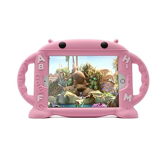 Kids Case for iPad Mini 5/4/3/2/1 Shockproof Silicone Protective Cover Handle Stand Case Fit Apple New iPad Mini 5th Generation 7.9" 2019 [CHINFAI Cartoon Robot Series] (Pink)