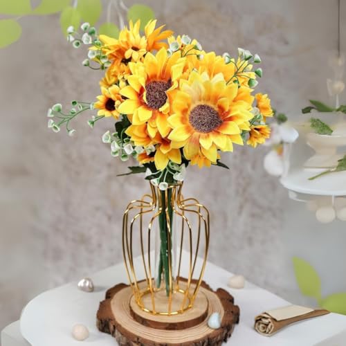 Image of SATYAM KRAFT 1 Pcs Artificial Sunflower Bunch for Home Decor, Living Room, Balcony, Office, Table, Fake Flowers, Realistic Look, Pooja, Wedding, Gifts, Showpiece (Without Vase) (Yellow)