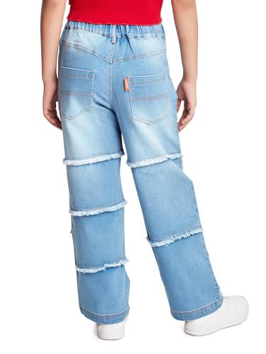 Image of olele Girls Super Jeans Collection for 4-14 Yrs | Stretchable Cotton Denim Trousers | Blue Jeans for Kids | Baggy Denim Pants | Cargo Pants for Girls