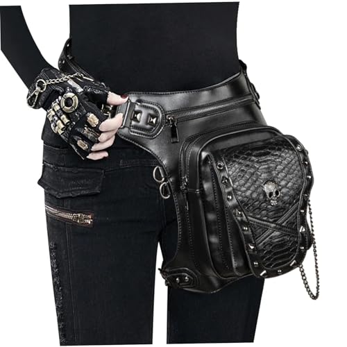 Sac à taille punk à vapeur aux finitions gothiques en cuir PU