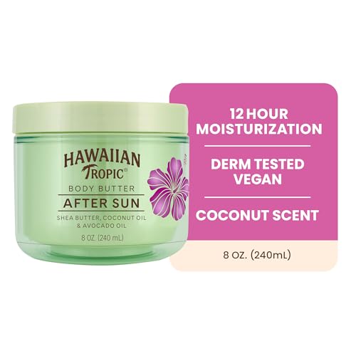 Image of Hawaiian Tropic After Sun Body Butter with Coconut Oil, 8 Oz | Moisturizing after sun lotion, 12 hours of hydration, Coconut scent, Made with shea butter, Soothes skin