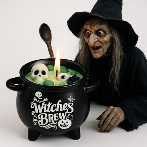Valicaer Velas de esqueleto de Halloween, vela de caldero de...