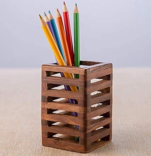 Craft Mshopr Handmade Wooden Pen Stand Pen Holder For Office, Brown-image-8