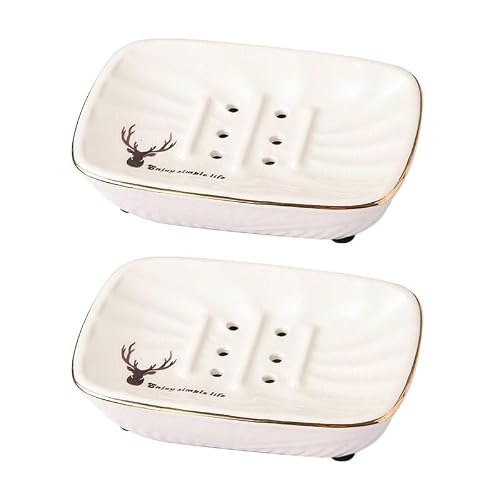soap dish, Ceramic Double Layer Drain Multicolor 2 pcs(Blanco)