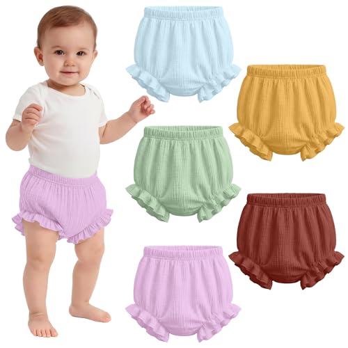 Vinsatin 5-Pack Bloomers for Baby or Toddler Girls – 5 Vibrant Colors, Ages 2-3