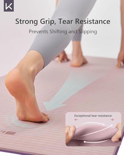 KEEP Yoga Mat 7mm Thick Non Slip - Extra Cushion TPE Exercise Mat for Home Workout & Pilates, Eco Friendly Knee Protection, 72\"x24\" Large Fitness Mat with Carrying Strap,pink