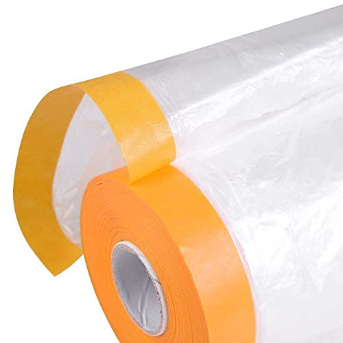 Pre-Taped Masking Film Paper, Adhesive Plastic Painting Drop Film For Automotive Furniture Protection Covering (5 X 65 Ft) #TOP2