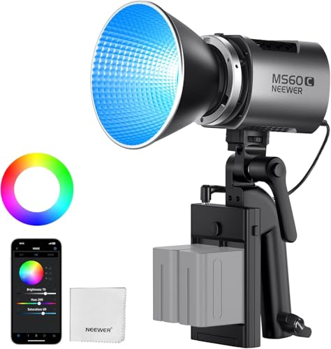 NEEWER MS60C Luce Video LED RGBWW, Controllo 2.4G/APP, Mini Luce Continua RGB COB da 65W,...