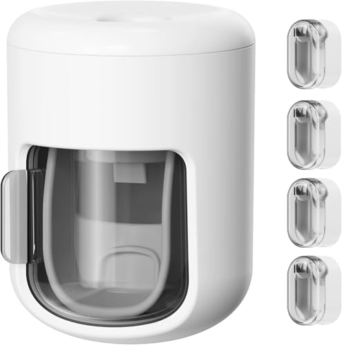 FOTINOR Toothbrush Holder 4-Pack with 1 Toothpaste Dispenser, Dustproof Electric Toothbrush Holder Wall Mounted Adhesive Toothbrush Heads Organizer for Bathroom, Family & Travel(No Drilling)