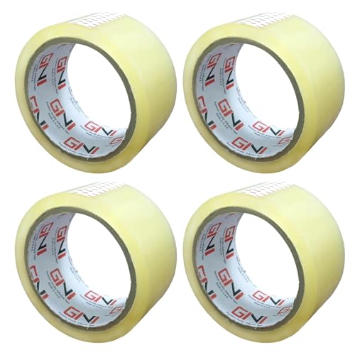 GINI Clear Packing Tape Roll 2 Inches x 50 Yards Strong Heavy Duty Adhesive Packaging Tape for Sealing Moving Shipping Storage Parcel Boxes Office & Home Use (Pack of 4)
