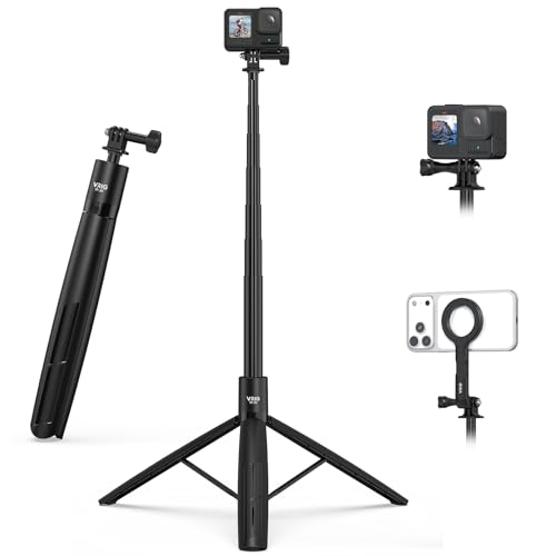 VRIG 74" Action Camera Selfie Stick Tripod, TP-31 Extendable Tripod Stand with 1/4" Screw, Go Pro Adapter and Magnetic Phone Mount, Compatible with iPhone/DJI Osmo Action 5 Pro/Insta 360 X5