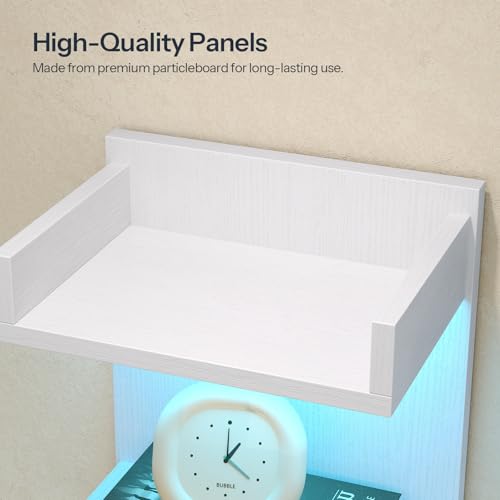 Image of HOOBRO Floating Wall Shelves with LED Lights, Floating Shelf Wall Mounted for Storage, Vertical Display Stand, Modern Column Rack, for Bedroom, Livingroom, 4-Tier, 35.4 Inches, White, WT41DBJ01