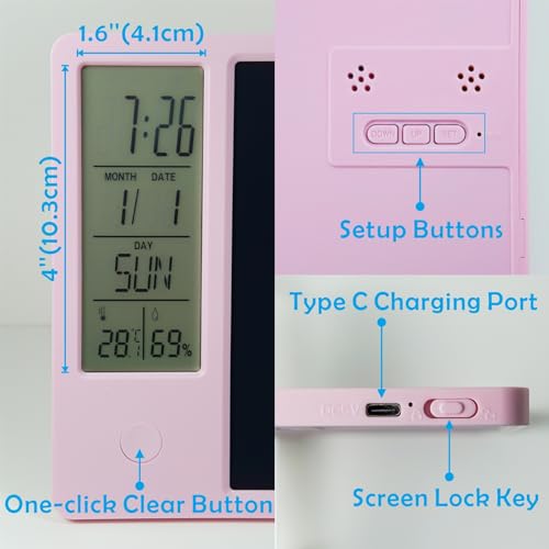 Electronic Digital Planner Tablet Calendar with Pen and Time&Day&Temperature&Humidity Display for Office Student Home Work (Pink)
