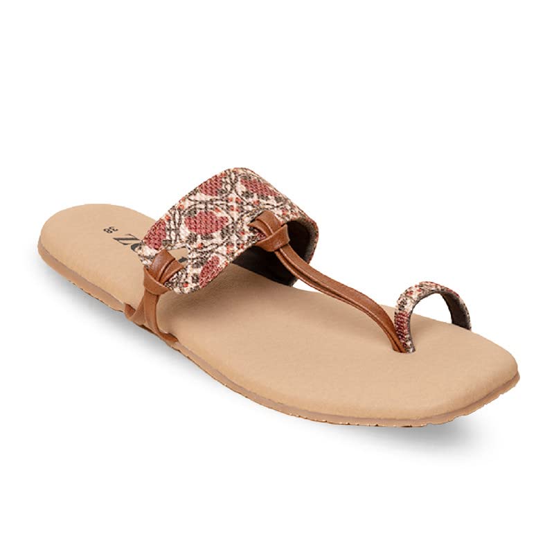 Image of ZOUK Auroville Botanica Women's Chappals Brown and Beige Flat Sandal
